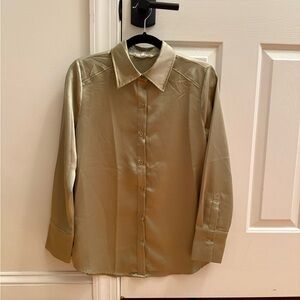 12th Tribe Green Satin Button Down Shirt